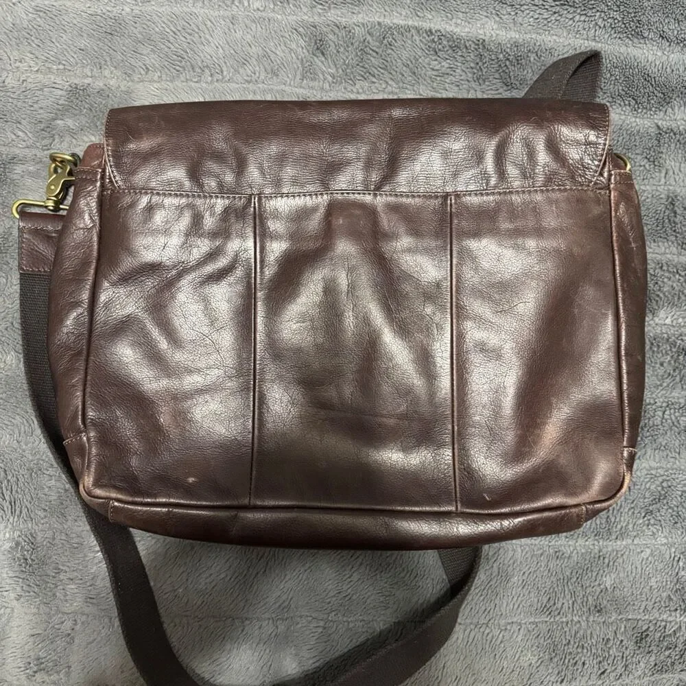Fossil Defender Slim Messenger Bag Brown Cognac Leather Commuter Crossbody